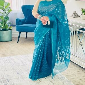 Teal blue Saree